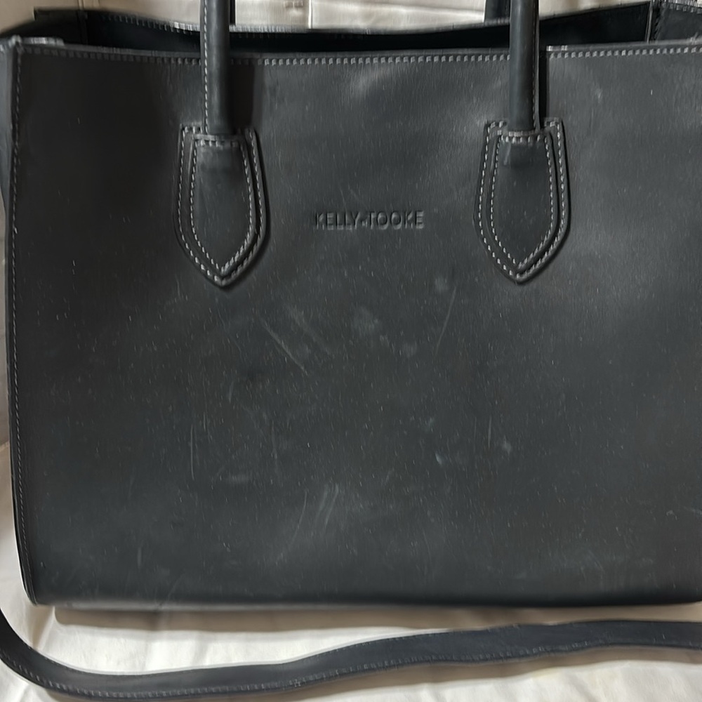 Kelly Tooke leather Gayle large handbag with rolled handle +shoulder strap. EUC